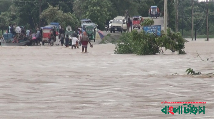 Flood water deluges low-lying areas in Sunamganj
